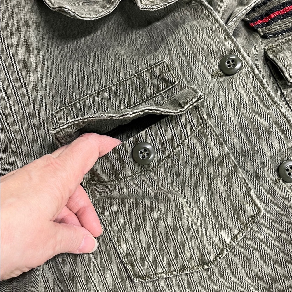 LUCKY BRAND Utility Boho Casual Olive/Army Green 2 Flap Pocket Shirt/Shacket M - Picture 11 of 16